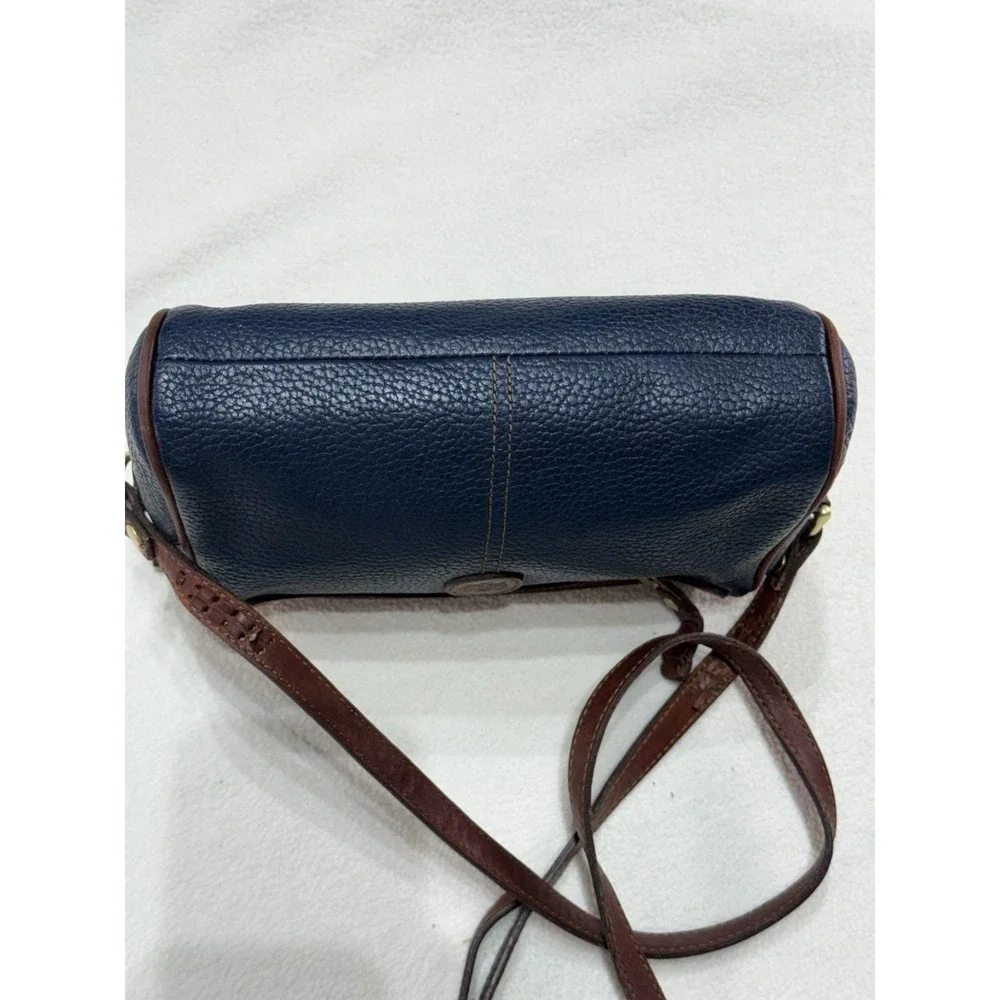 Vintage Liz Claiborne Bag Navy Pebbled Leather Handbag Brown Trim 80's 90's
